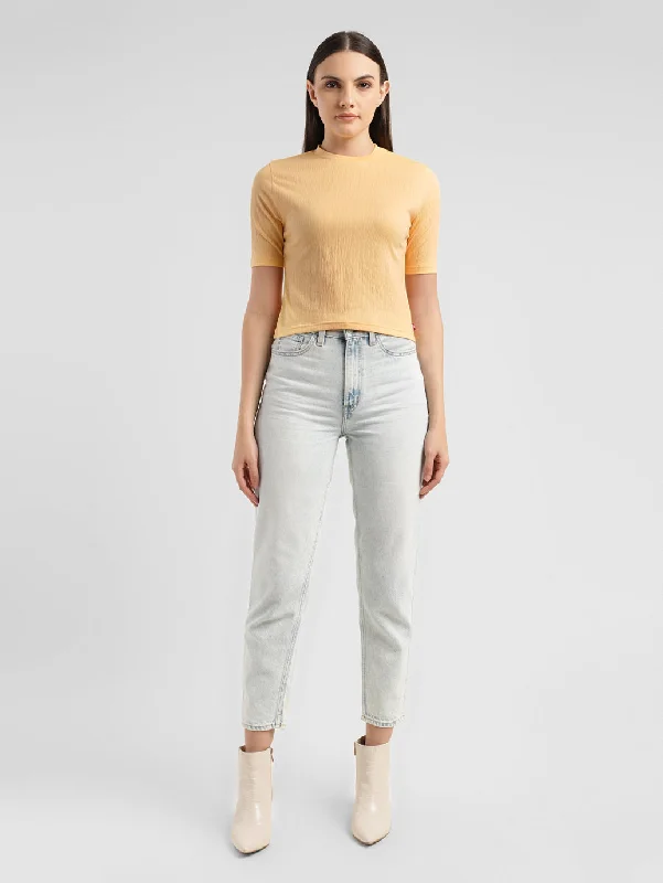 Women's Textured Crew Neck Cropped T-shirt