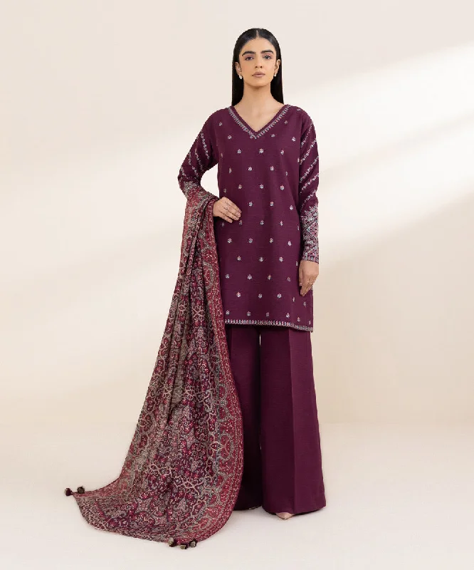 3 Piece - Embroidered Khaddar Suit