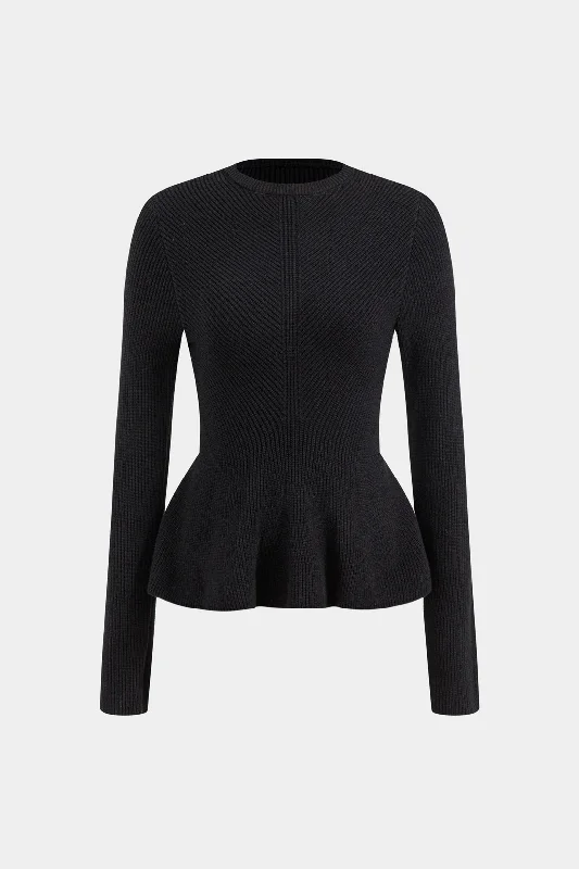 Basic Sweater Puff Hem Long-Sleeve Top