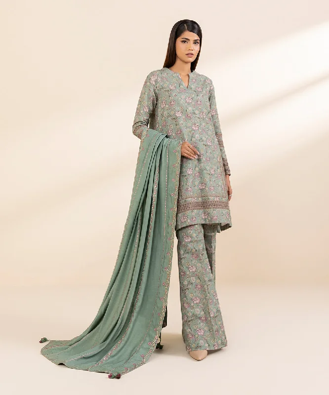 3 Piece - Embroidered Khaddar Suit