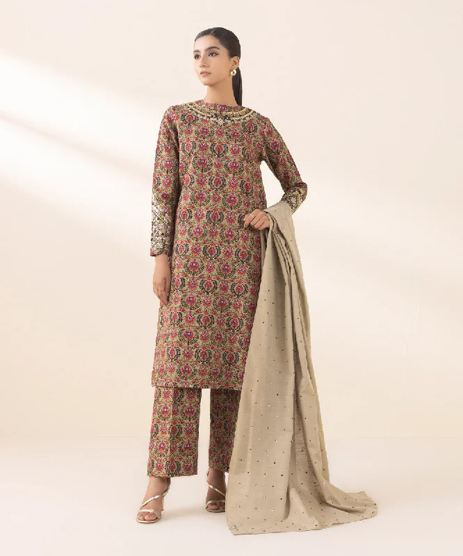 3 Piece - Embroidered Light Khaddar Suit