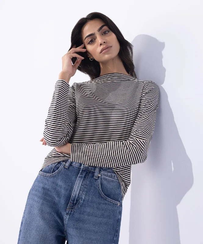 Slash Neck Striped T-Shirt