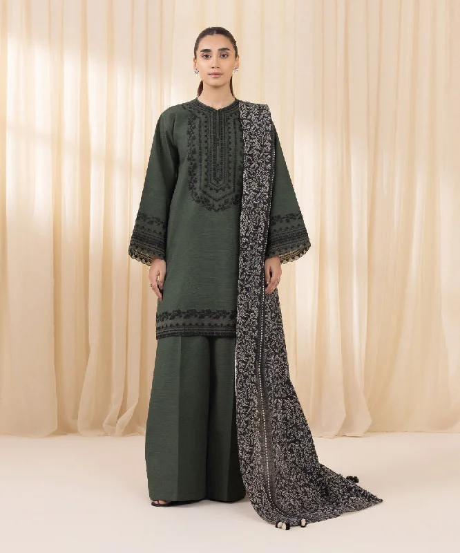 3 Piece - Embroidered Khaddar Suit