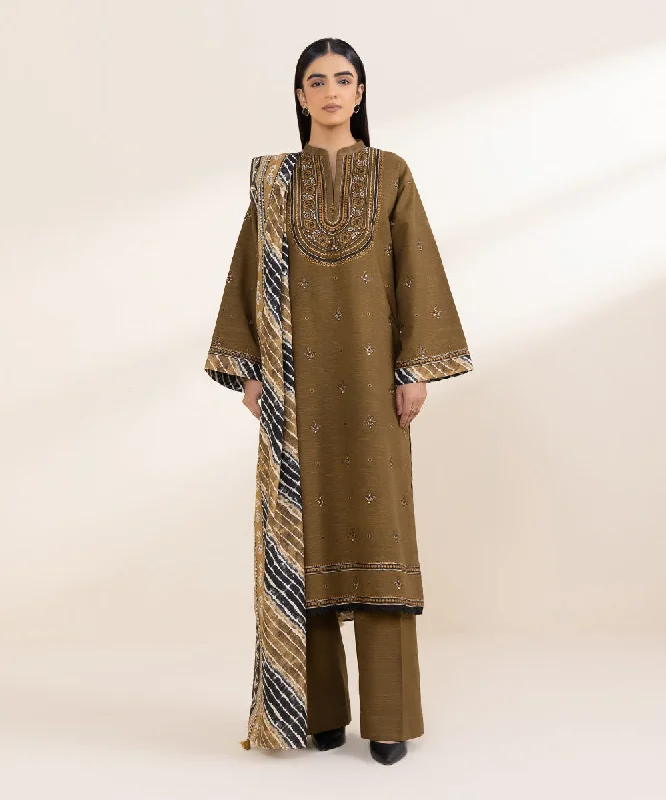 3 Piece - Embroidered Khaddar Suit