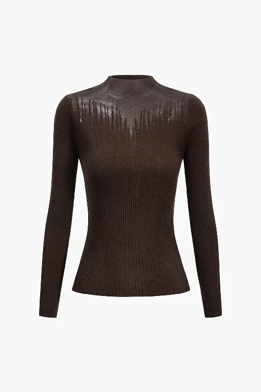 Wool Contrast Knit Long-Sleeve Top