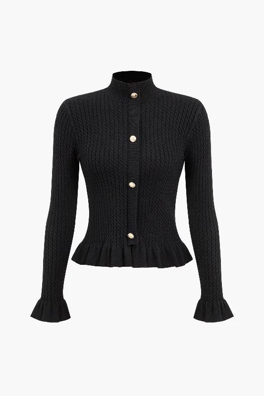 Ribbed Knit Button-Up Peplum Sweater