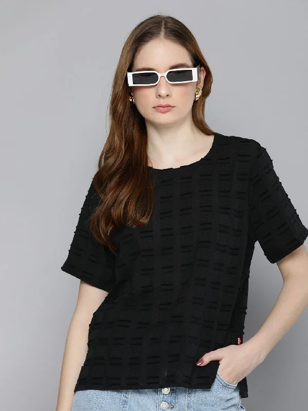 Women's Checked Round Neck T-shirt