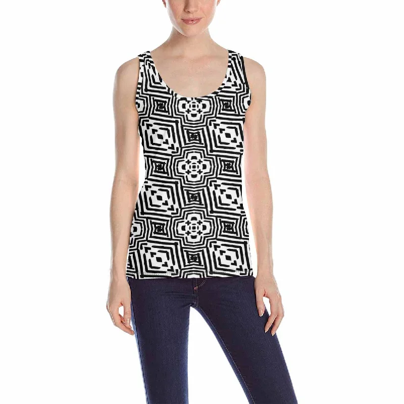 Women's Tank Top print with Black and White Geometry ethnic pattern