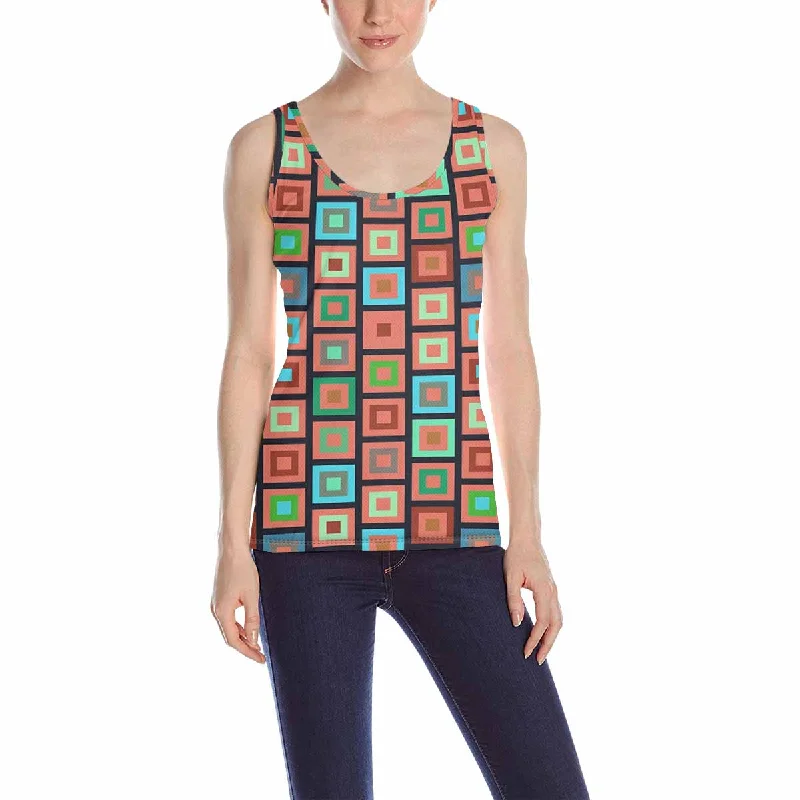 Women's Tank Top print with colorful squares pattern