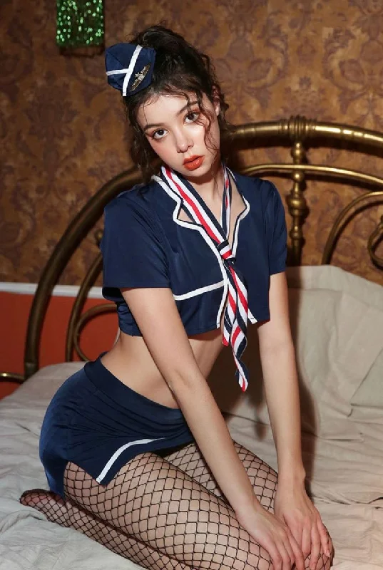 Deep V Hollow Out Air Hostess Policewoman Temptation Sexy Uniform