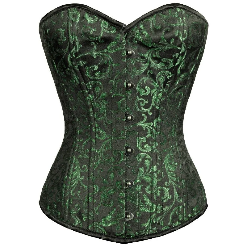 Affra Green Brocade Waist Training Overbust Corset