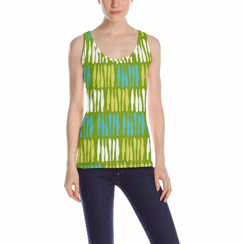 Women's Tank Top print with blue green stripe pattern