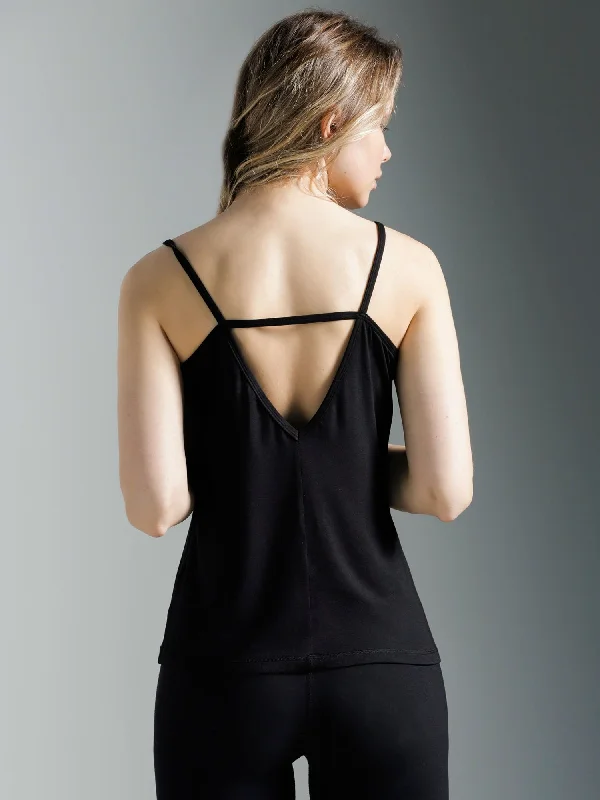 V BACK SINGLET, BLACK MODAL