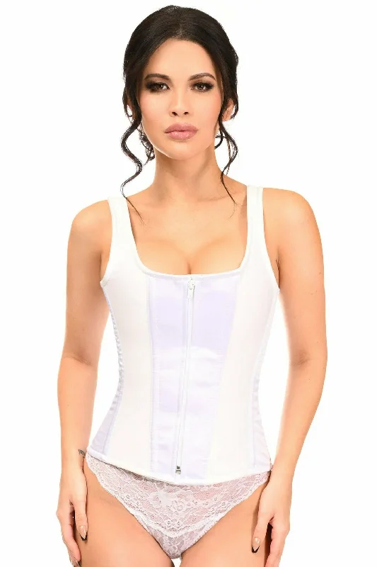 Daisy White Satin Steel Boned Corset w/Straps TD-1725