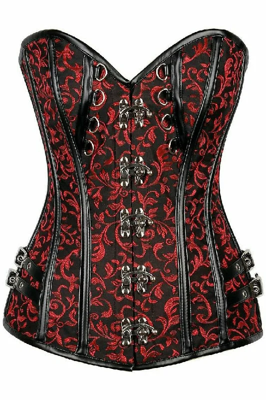 Daisy Brocade & Faux Leather Steel Boned Corset TD-1172