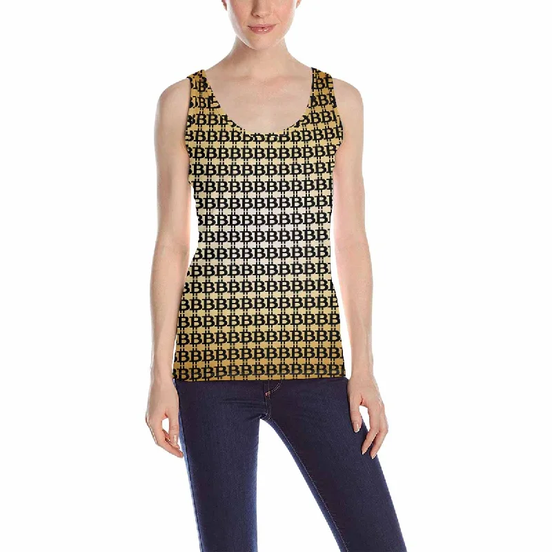 Women's Tank Top print with golden letter B pattern