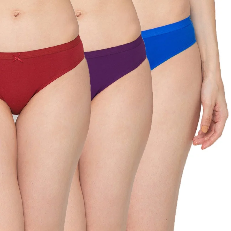 Purple | Maroon | Blue Cotton Bikini Mid Rise Panty (Pack of 3) - CSCP005