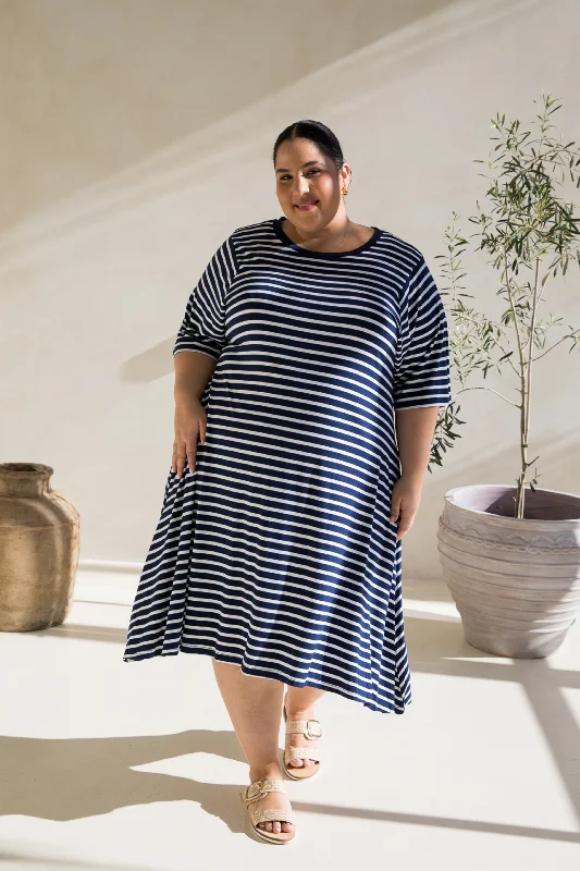 Kiana Dress | Navy/White Stripe