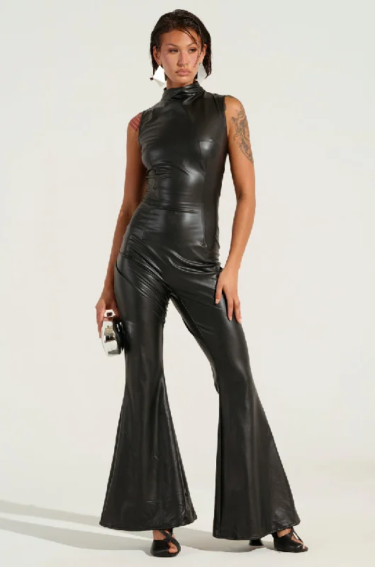 DANCE WITH ME BELL BOTTOM PU JUMPSUIT