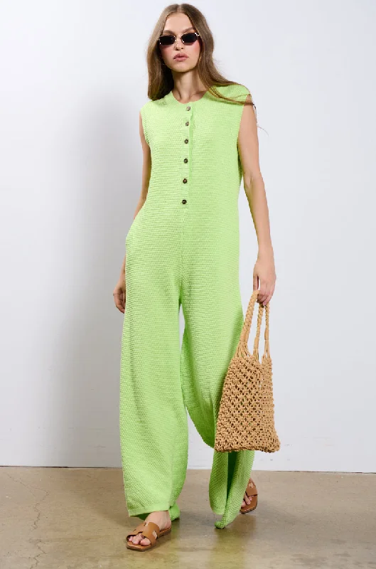 JUST LOUNGIN KNIT JUMPSUIT IN LIME