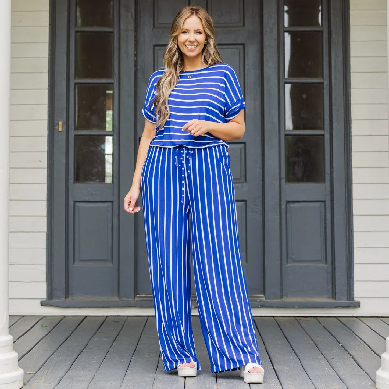 Take The World Jumpsuit, Light Navy-Ivory