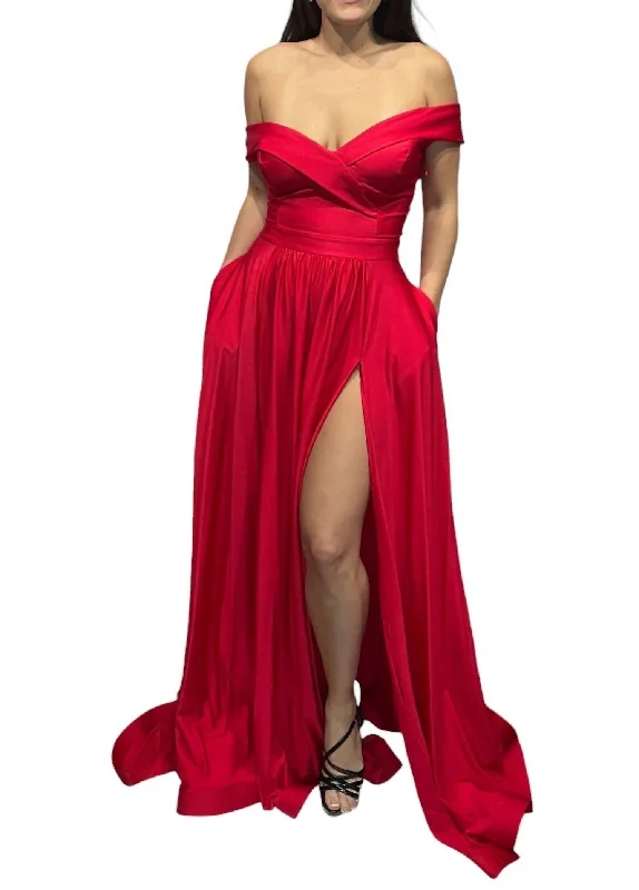 A-Line Off The Shoulder Gown In Red