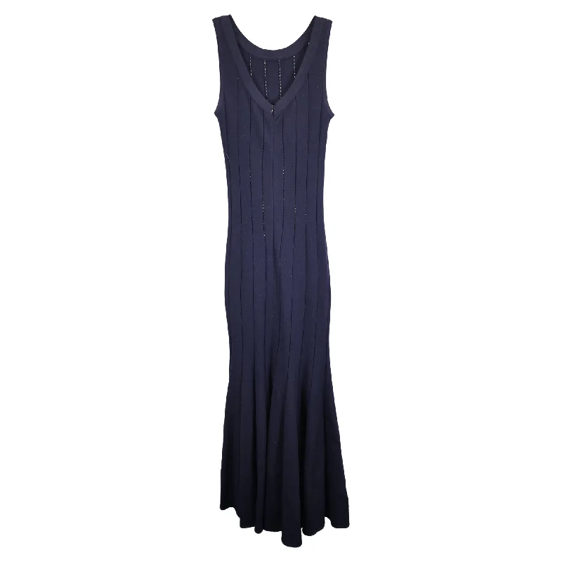 Alaïa V-Neck Gown in Navy Blue Viscose