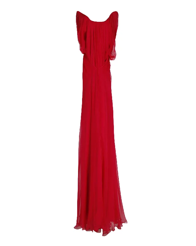 Alexander McQueen Draped Chiffon Gown in Fuchsia Pink Silk