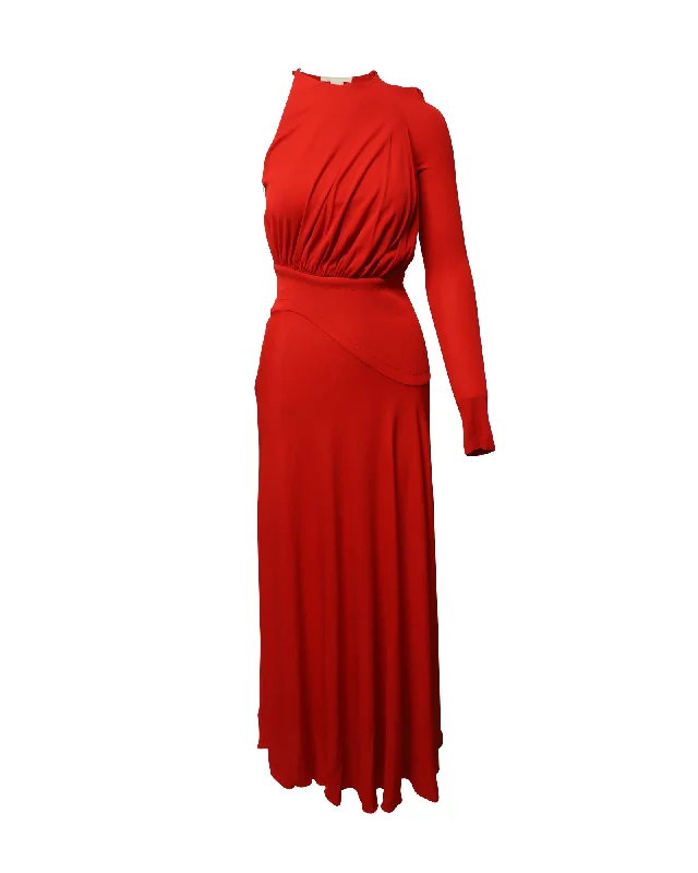 Antonio Berardi One-Shoulder Gathered Gown in Red Rayon