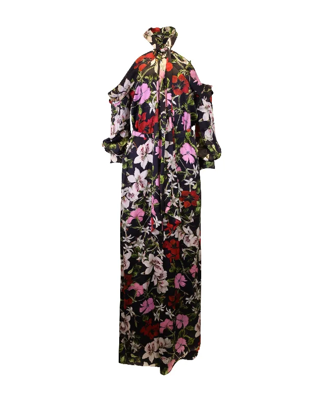 Erdem Anora Cold-Shoulder Gown in Floral Print Silk