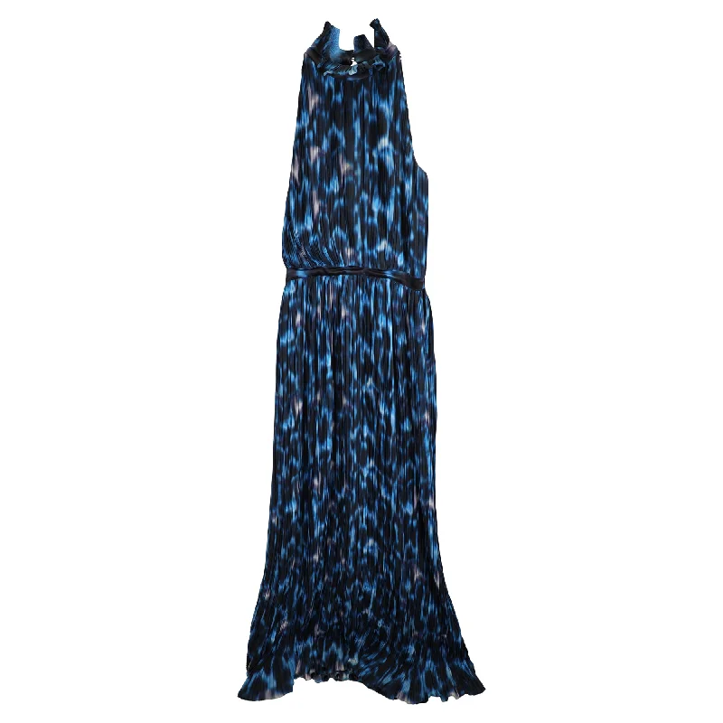 Erdem Printed Pleated Gown in Blue Polyester