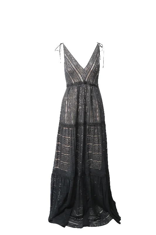 Erdem V-Neck Tiered Gown in Black Cotton