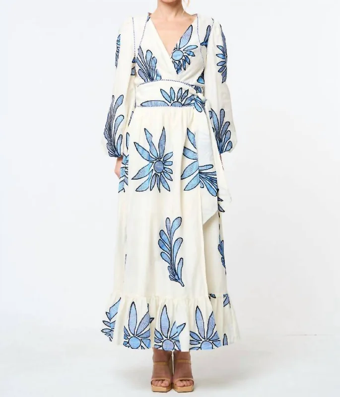 Fawn Embroidered Midi Dress In Blue