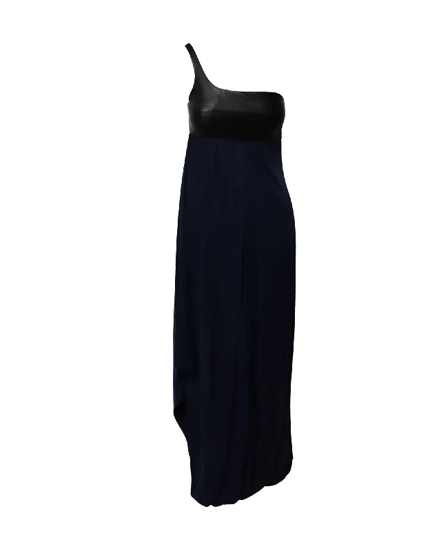 Hugo Boss One Shoulder Gown in Navy Blue Polyamide