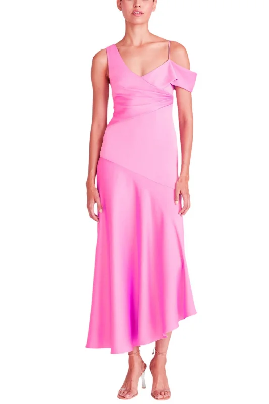 Marin Satin Midi Dress In Candy Pink