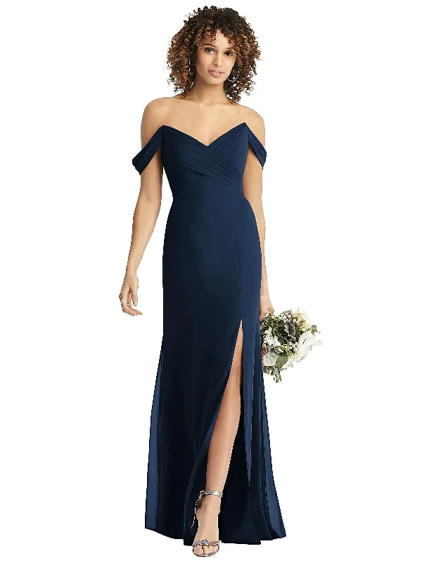 Off-the-Shoulder Criss Cross Bodice Trumpet Gown