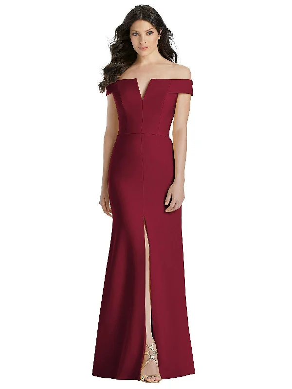 Off-the-Shoulder Notch Trumpet Gown with Front Slit