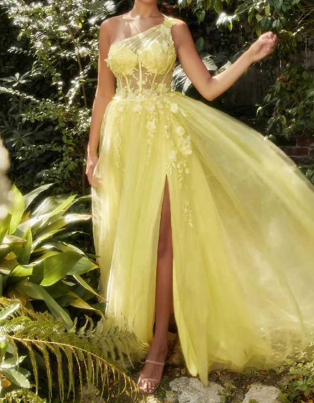 One Shoulder Evening Gown In Yellow