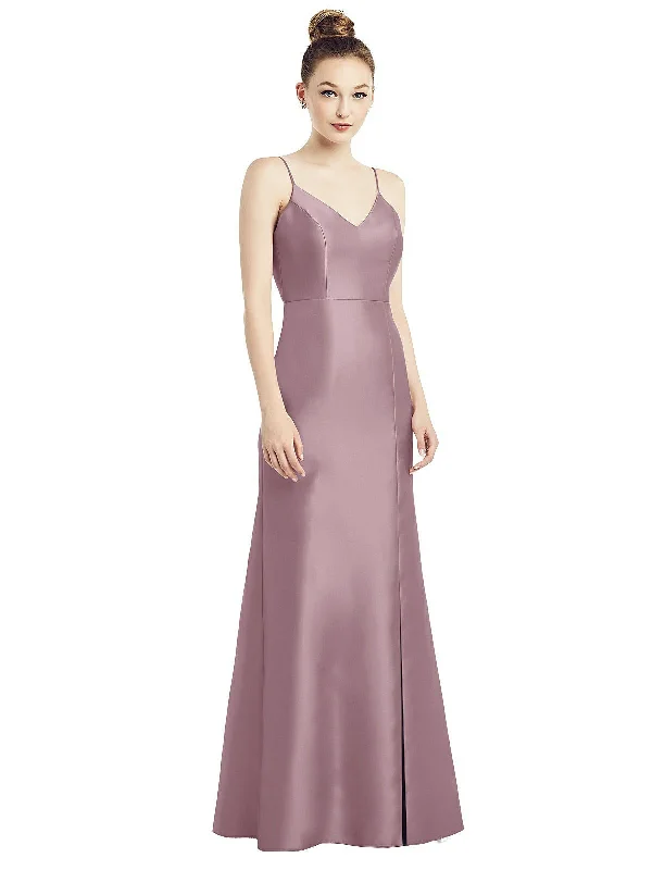 Open-Back Bow Tie Satin Trumpet Gown