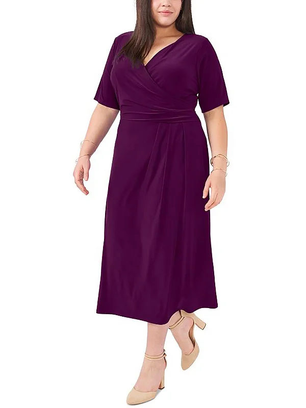 Plus Womens Jersey V-Neck Midi Dress