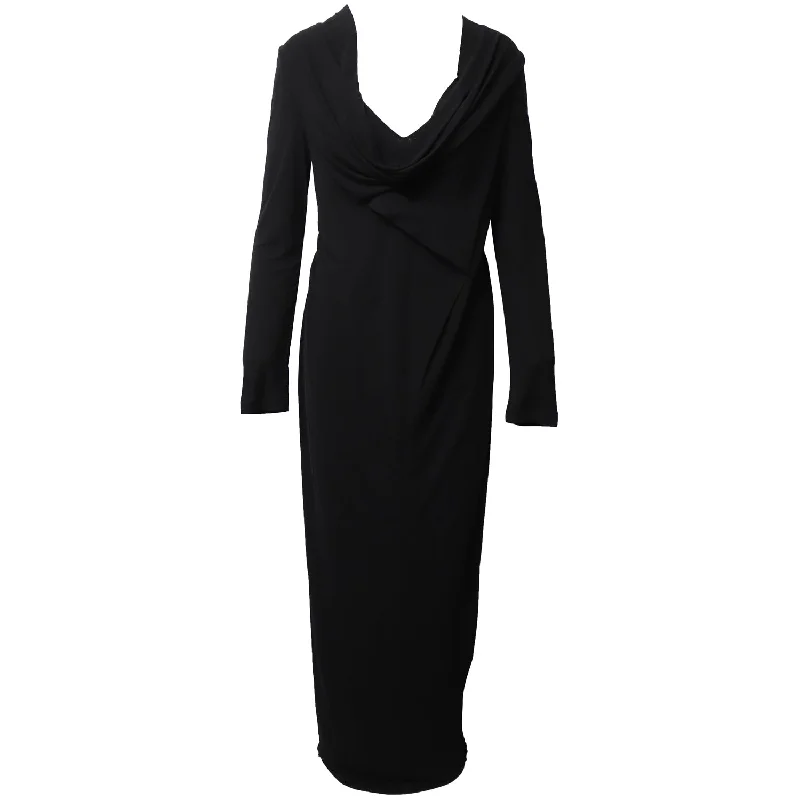 Roland Mouret Lace Back Detail Long Draped Gown in Black Viscose