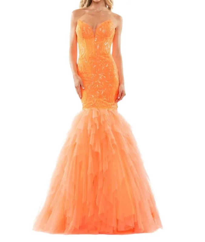 Sequin Bustier Prom Gown In Orange