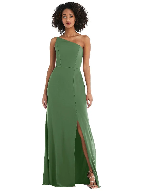 Skinny One-Shoulder Trumpet Gown with Front Slit