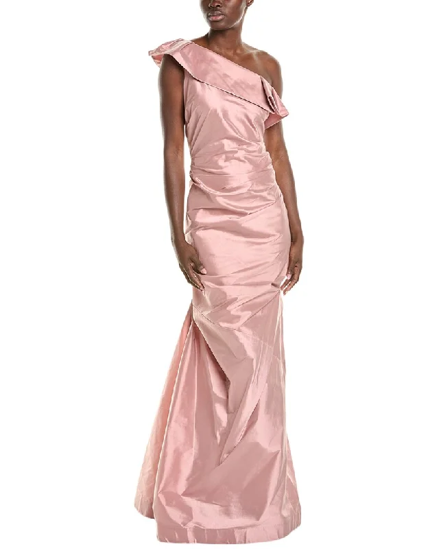 Teri Jon by Rickie Freeman One-Shoulder Pleat Gown