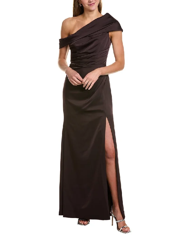 Theia Satin One-Shoulder Draped Gown