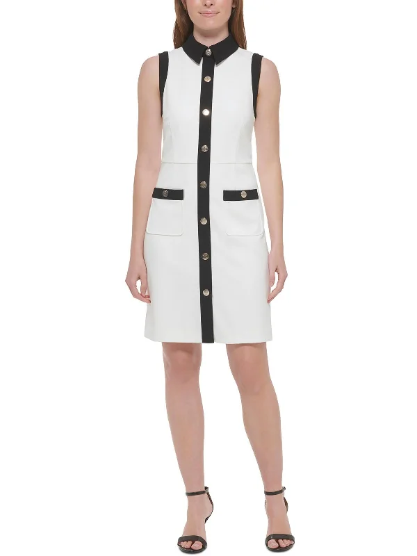 Womens Button Detail Midi Sheath Dress