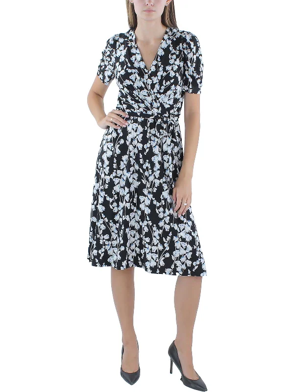 Womens Cap Sleeves Floral Midi Dress