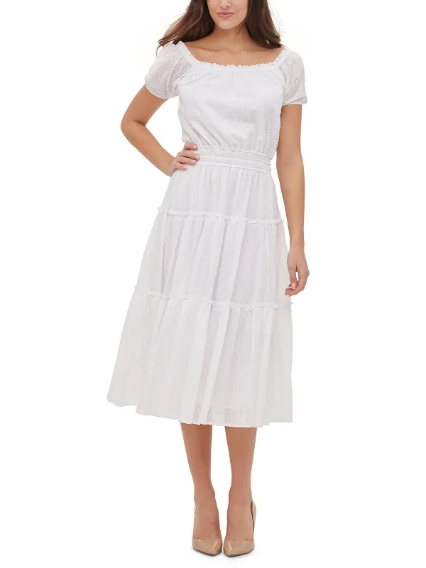 Womens Cotton Textured Midi Dress