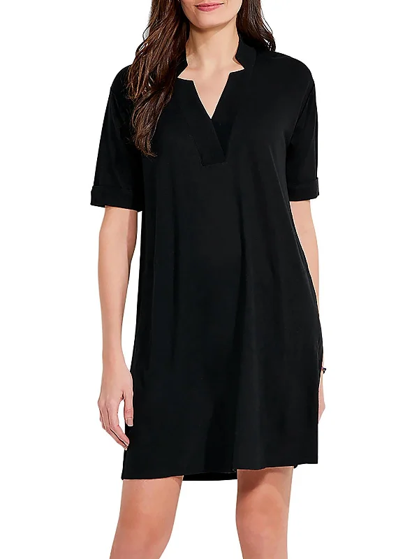 Womens Cuff Sleeve Midi T-Shirt Dress