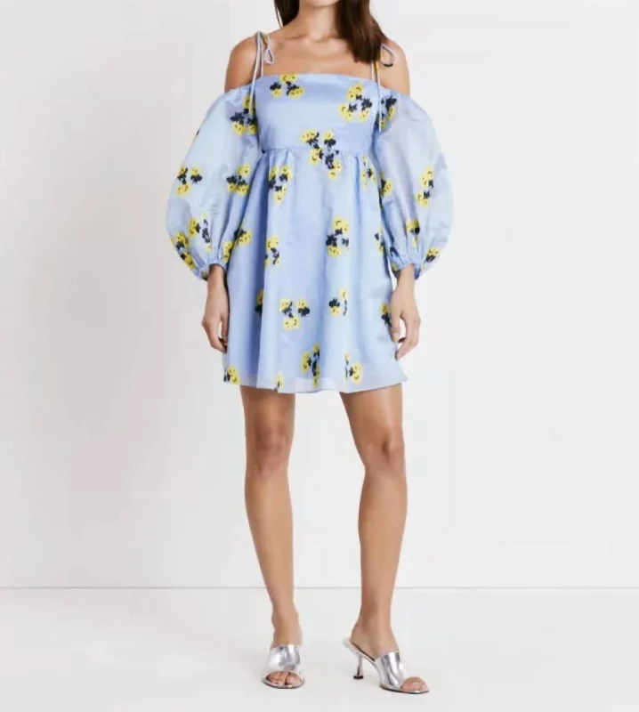 Marisa Cold-Shoulder Balloon-Sleeve Mini Dress In Blue